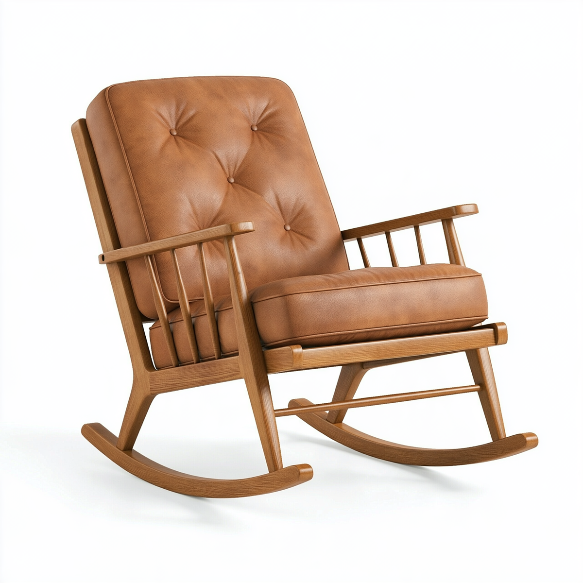 Sedia a dondolo 70 x 92 x 100 cm in legno marrone con rivestimento effetto pelle - stile retrò per soggiorno