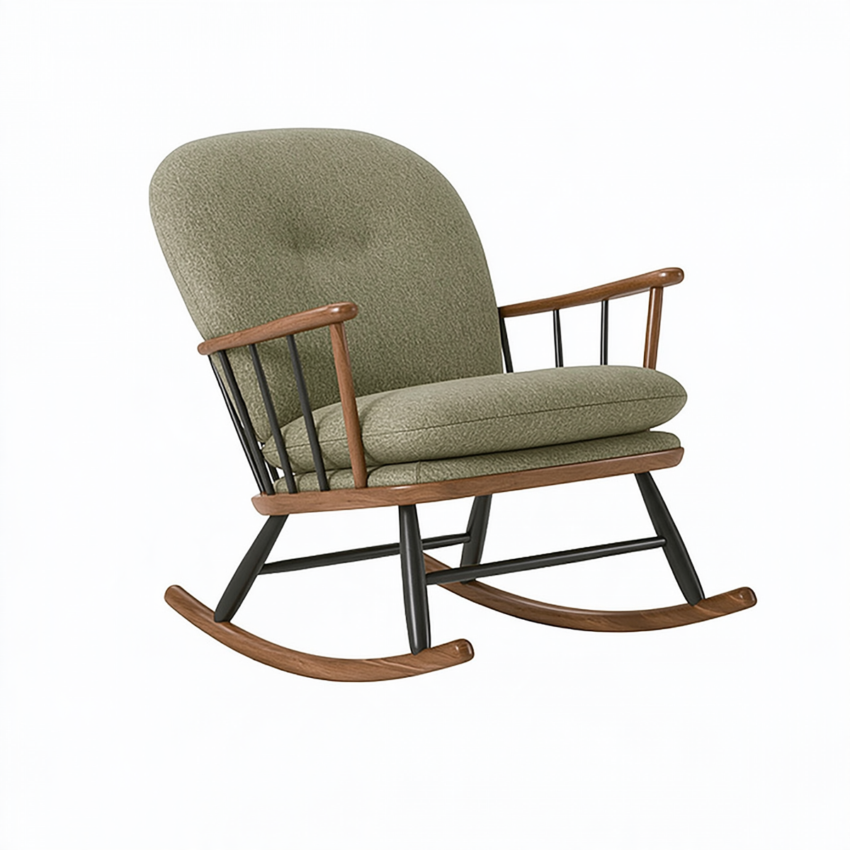 Sedia a dondolo 68 x 90 x 100 cm in tessuto verde con struttura in legno e metallo - stile moderno
