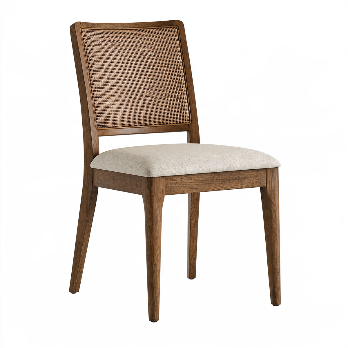 Sedia da pranzo 46 x 55 x 84 cm in legno marrone con schienale in rattan e seduta imbottita stile naturale