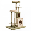 Tiragraffi per gatti 60 x 60 x 170 cm in legno verde e beige con colonne in sisal e cuccia