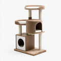 Tiragraffi per gatti 60 x 50 x 160 cm in legno tessuto beige con colonne in sisal e cucce