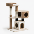 Tiragraffi per gatti 60 x 50 x 170 cm in tessuto beige e bianco con cucce e colonne in sisal