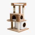 Tiragraffi per gatti 60 x 60 x 170 cm in legno tessuto beige con colonne in sisal e cuccette