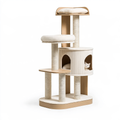 Tiragraffi per gatti 60 x 50 x 180 cm in legno beige con colonne in sisal e cuccia multilivello
