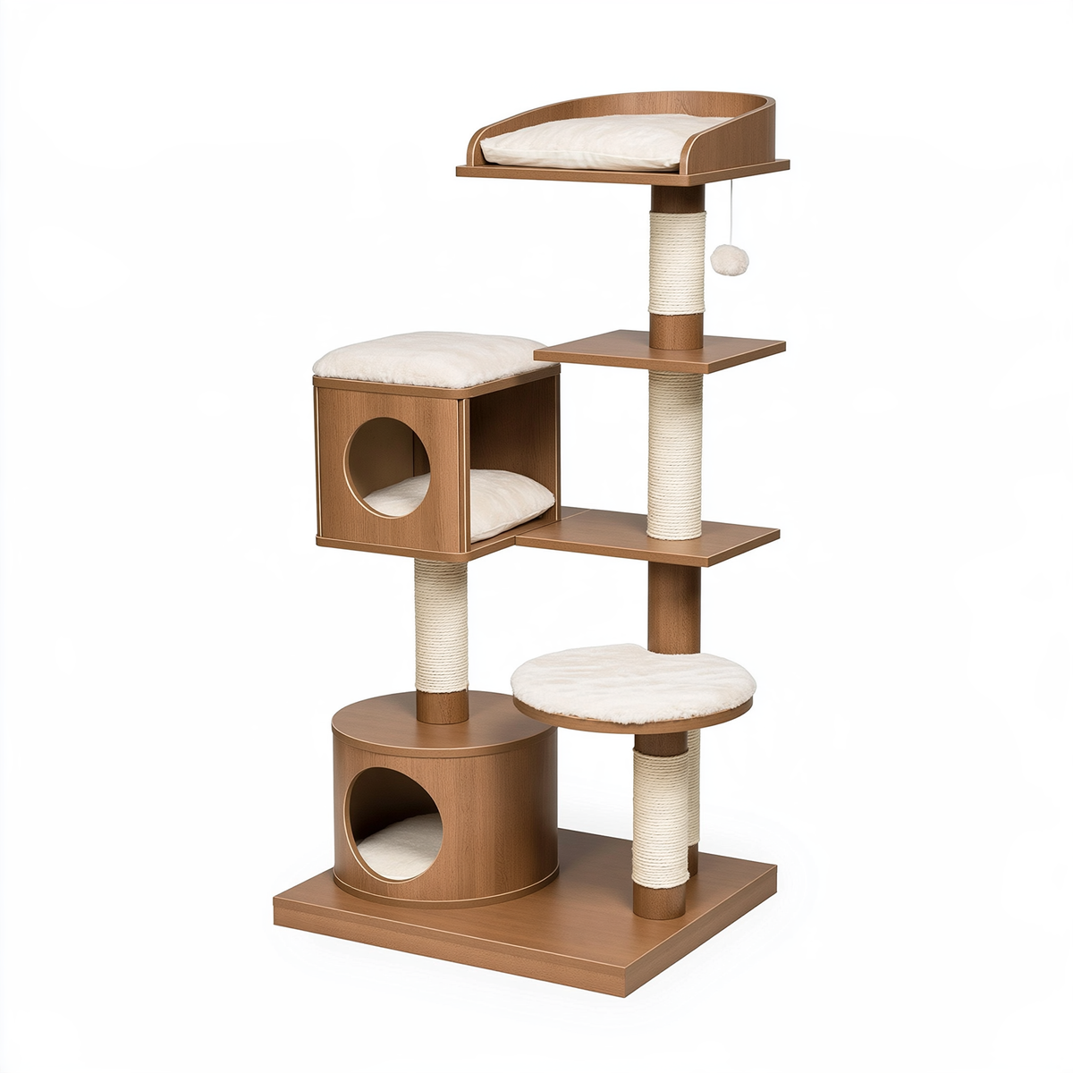 Tiragraffi per gatti 60x50x170 cm in legno marrone e sisal con cuccette e piattaforme