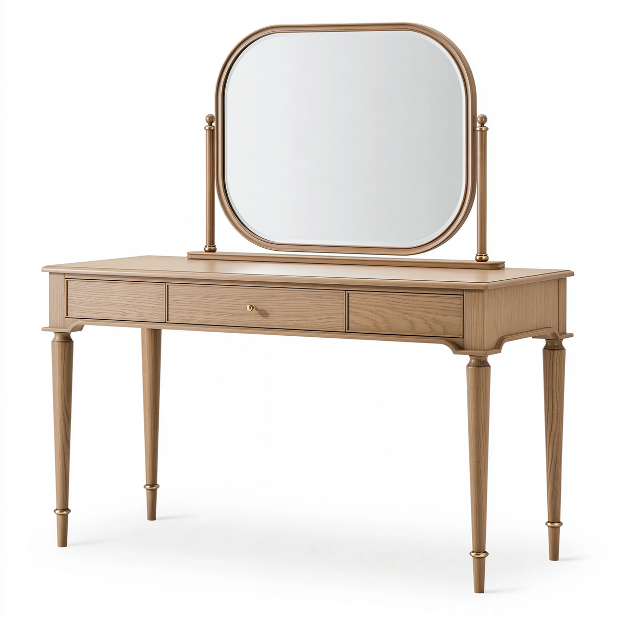 Toeletta con specchio 120 x 45 x 150 cm in legno beige stile classico con tre cassetti