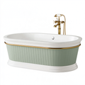 Vasca da bagno freestanding 170 x 75 x 70 cm in acrilico bianco e verde salvia con rubinetteria dorata stile classico