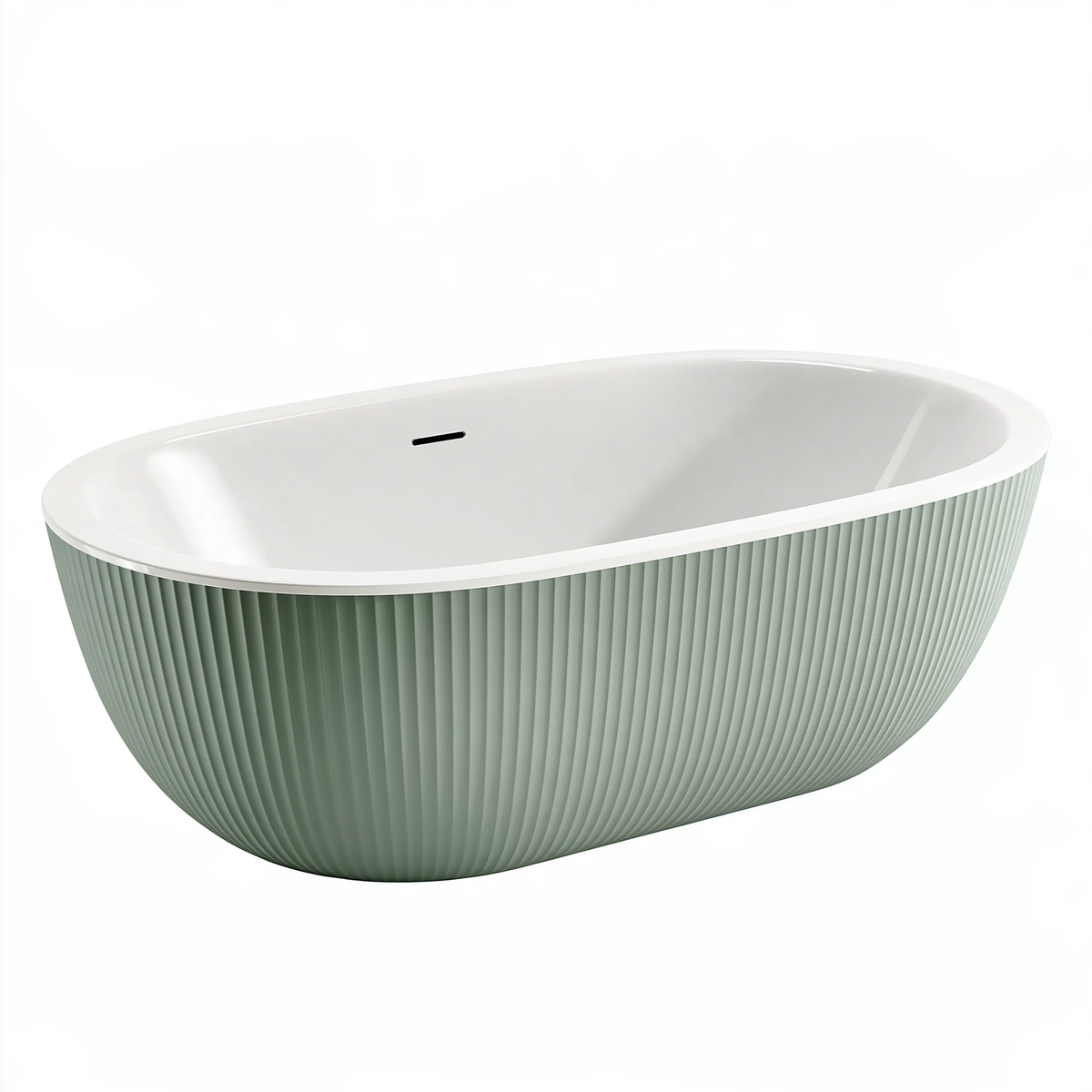 Vasca da bagno ovale 170 x 80 cm in acrilico bianco verde salvia freestanding rigata