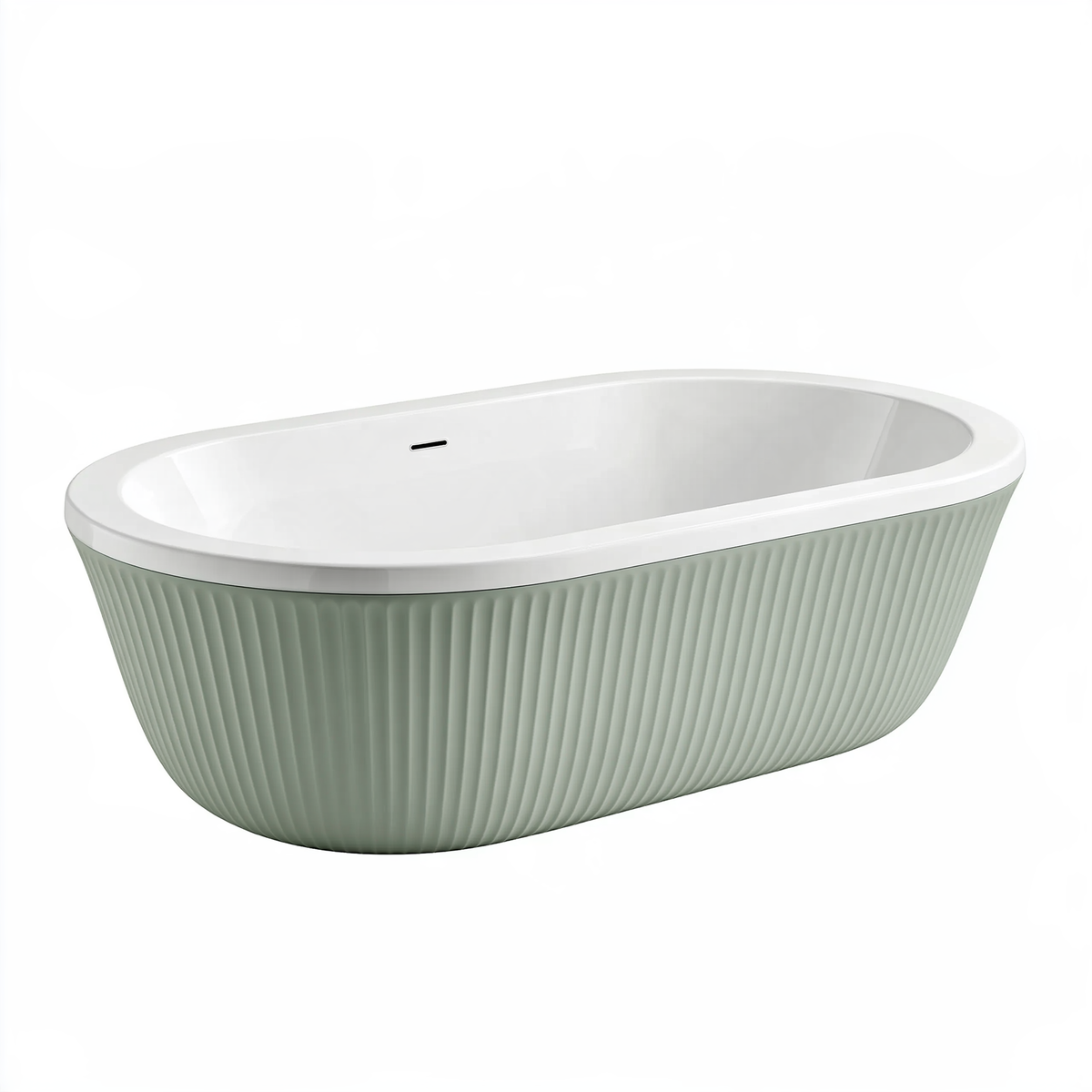 Vasca da bagno freestanding 170 x 80 x 58 cm in acrilico bianco e verde salvia - ovale con esterno scanalato