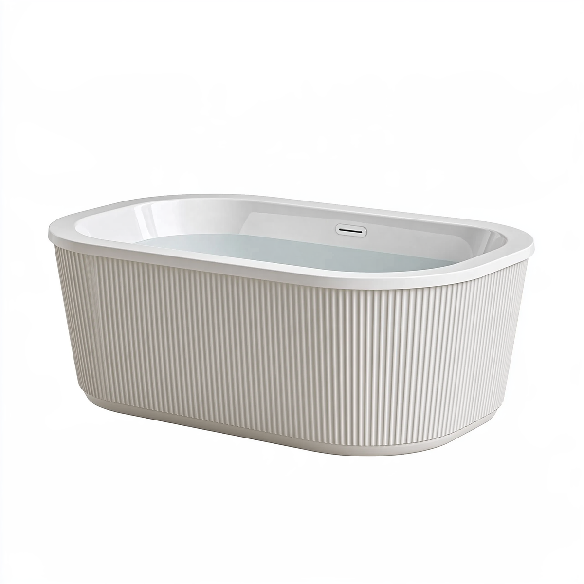 Vasca da bagno freestanding 170 x 80 x 58 cm in acrilico bianco con rivestimento scanalato