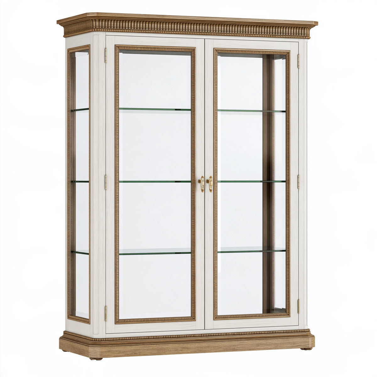 Vetrina 130 x 45 x 210 cm in legno e vetro bianco/marrone stile classico a due ante