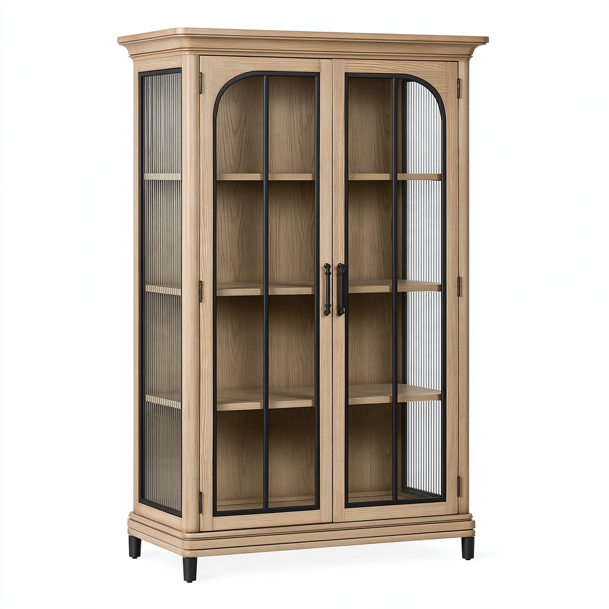 Vetrina 100 x 45 x 190 cm in legno marrone con vetro rigato stile classico
