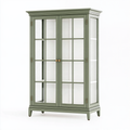 Vetrina 110 x 45 x 210 cm in legno verde salvia con ante in vetro stile classico