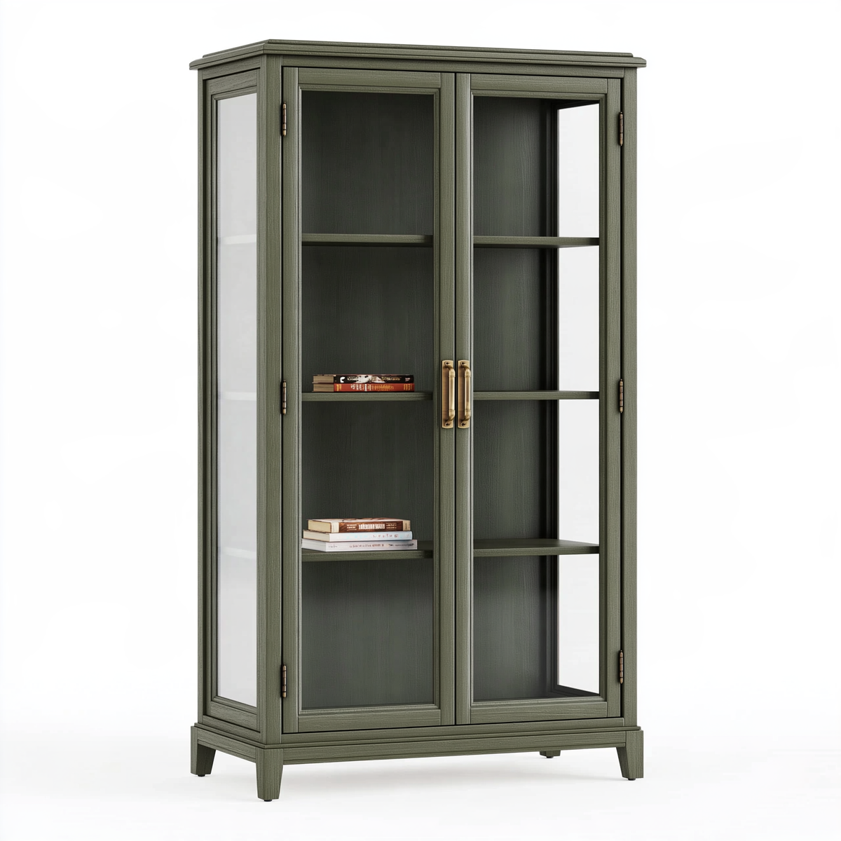 Vetrina 100 x 40 x 190 cm in legno verde scuro con ante in vetro stile classico