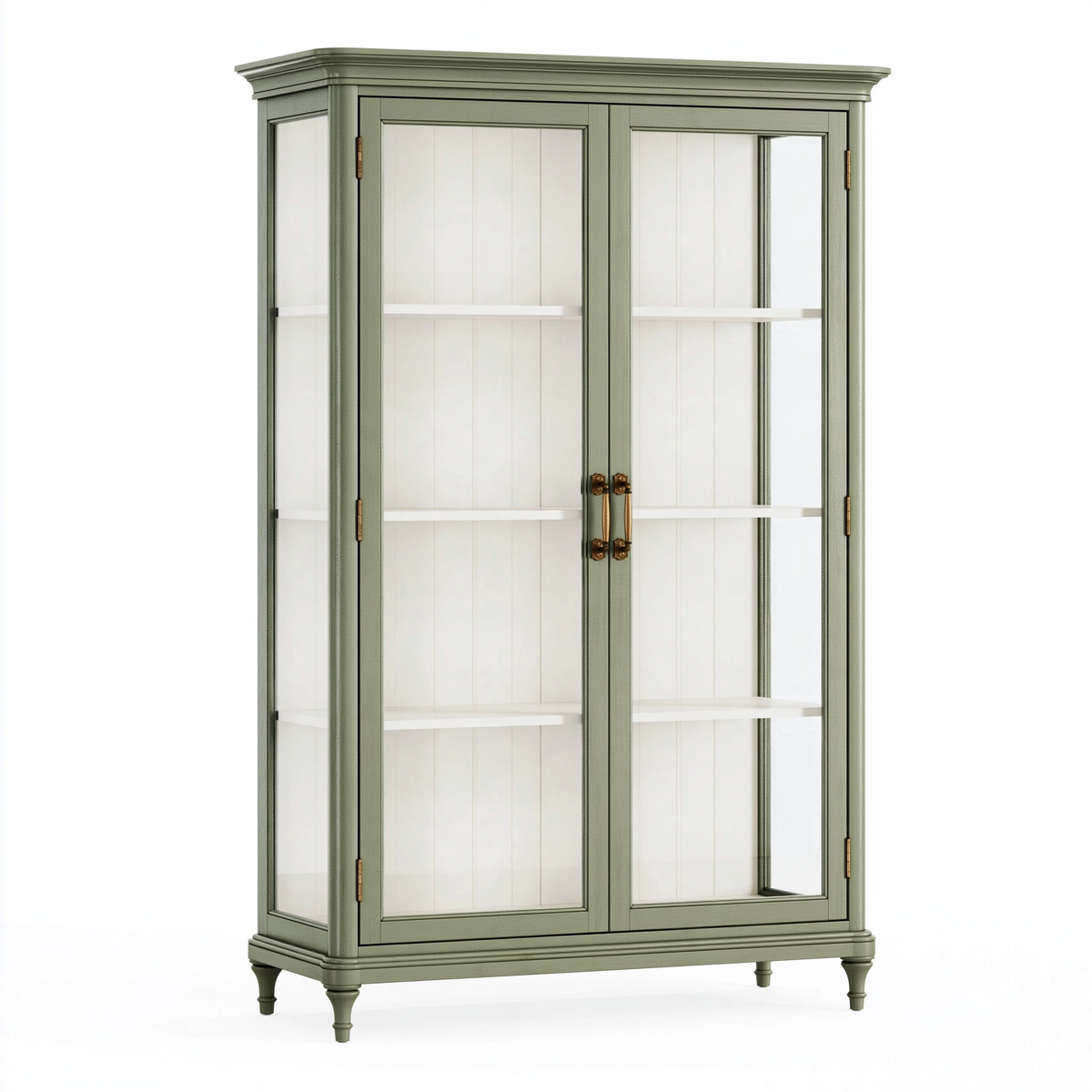 Vetrina 100 x 40 x 190 cm in legno verde salvia con ante in vetro stile classico