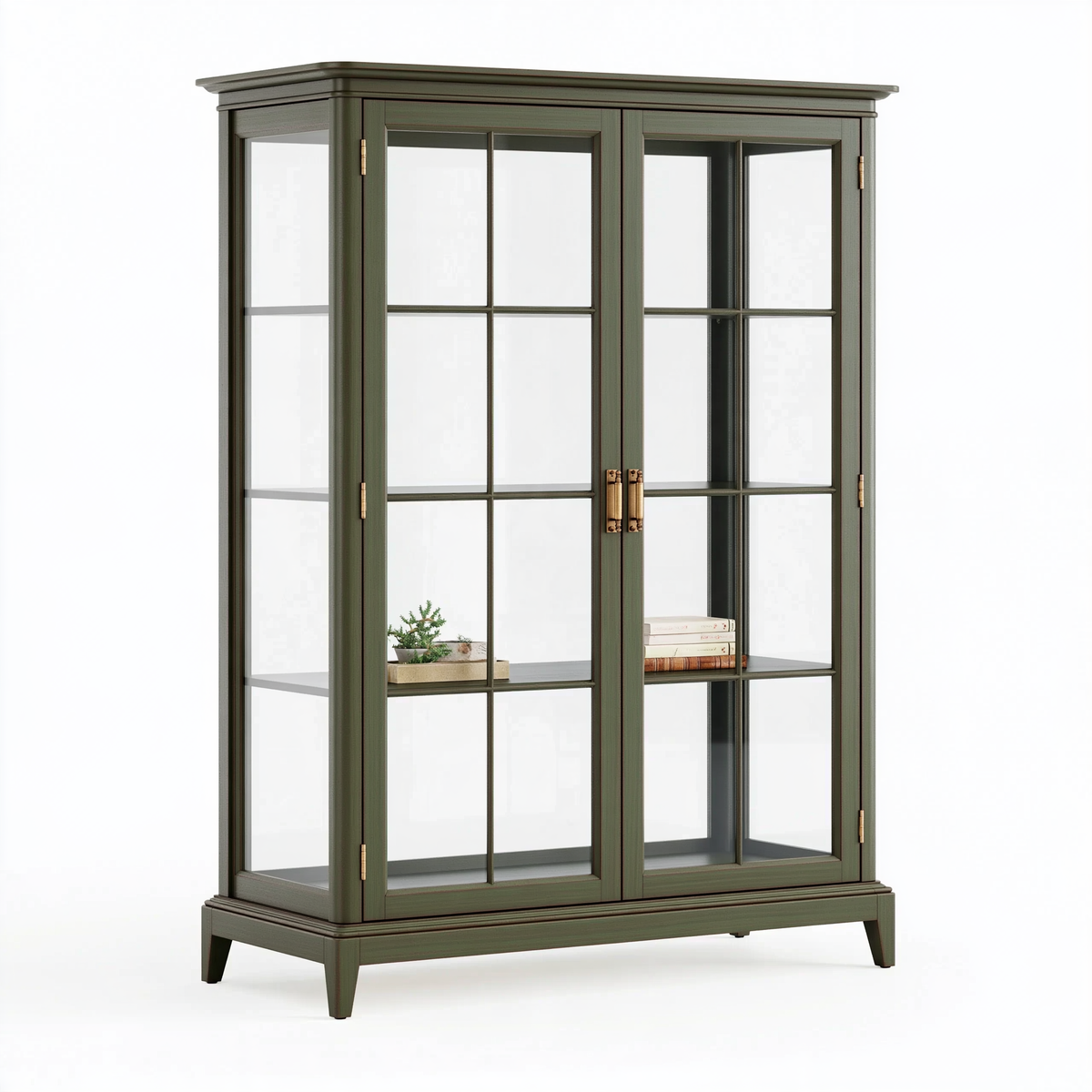 Vetrina 100x40x190 cm in legno e vetro verde stile classico